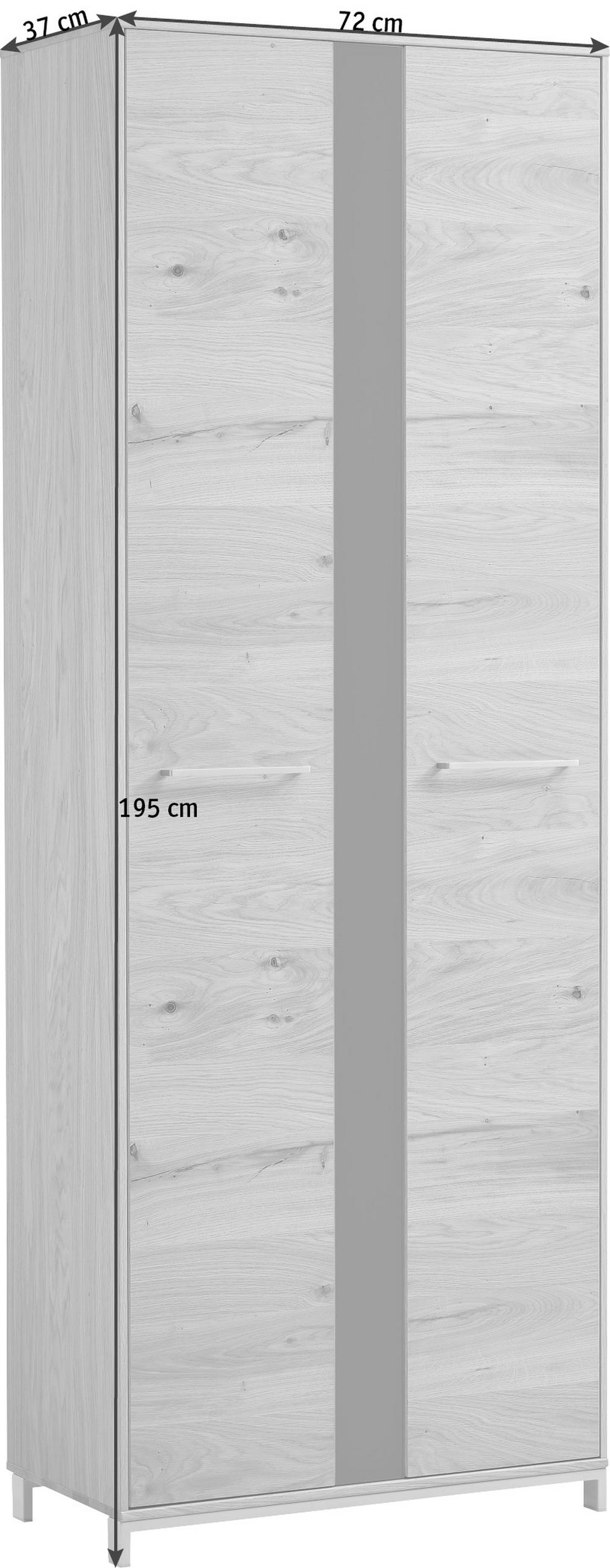 GARDEROBENSCHRANK  in 72/195/37 cm  - Edelstahlfarben/Eichefarben, Design, Glas/Holz (72/195/37cm) - Novel