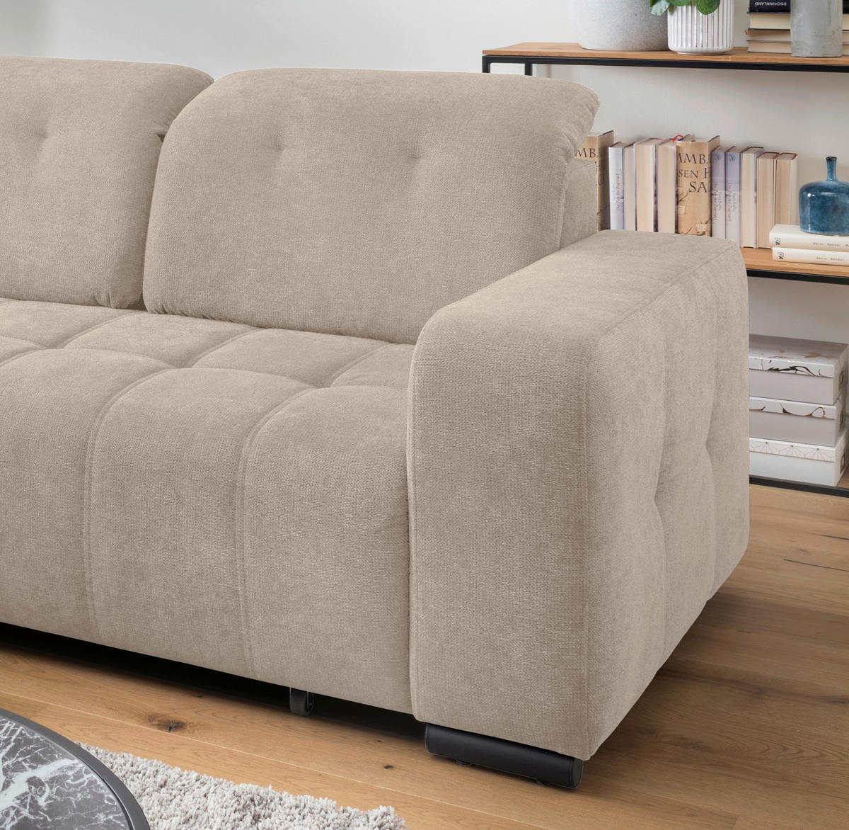 ECKSOFA Mikrofaser Beige  - Beige/Schwarz, Modern, Textil/Metall (185/292cm) - Livetastic
