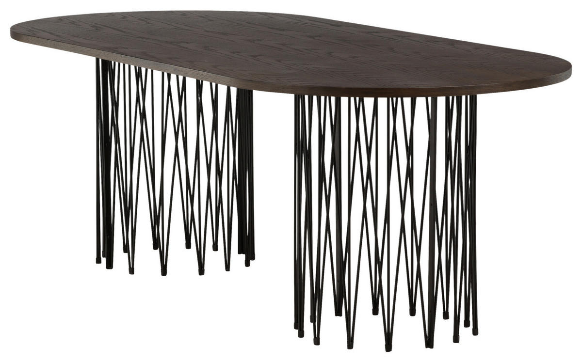 ESSTISCH furniert oval Schwarz, Dunkelbraun  - Dunkelbraun/Schwarz, Design, Holz/Metall (220/100/74cm) - Livetastic