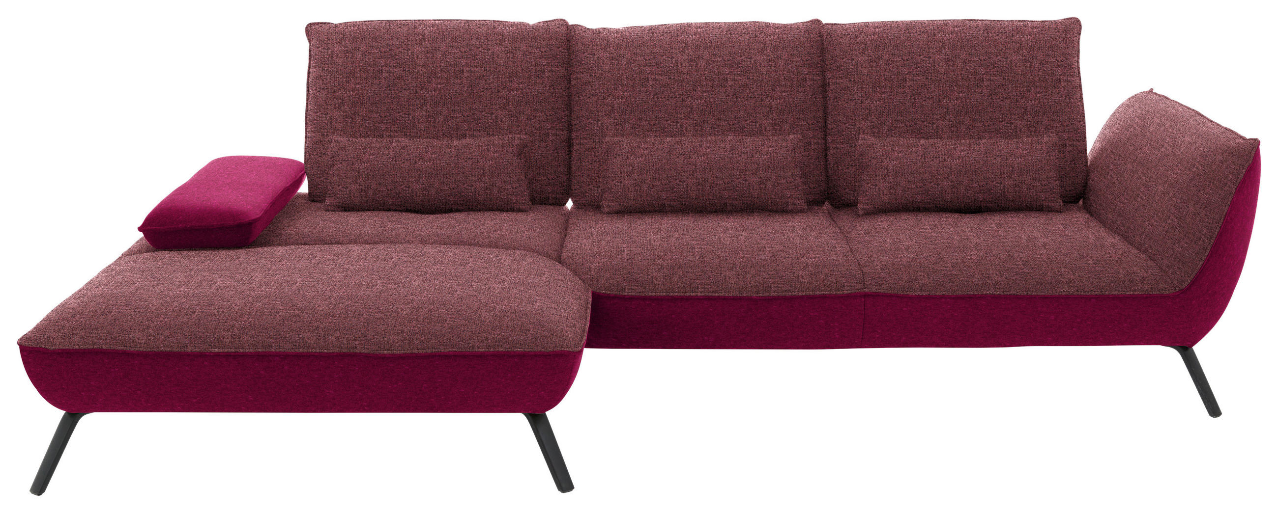 ECKSOFA in Flachgewebe Aubergine  - Aubergine/Schwarz, Design, Textil/Metall (191/301cm) - Moderano