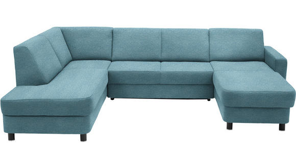 WOHNLANDSCHAFT  in Webstoff Hellblau  - Schwarz/Hellblau, Design, Holz/Textil (198/296/165cm) - Xora