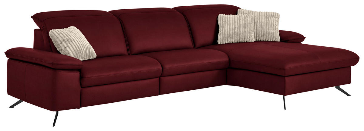 ECKSOFA  Echtleder Bordeaux  - Bordeaux/Schwarz, Design, Leder/Metall (307/169cm) - Beldomo Premium