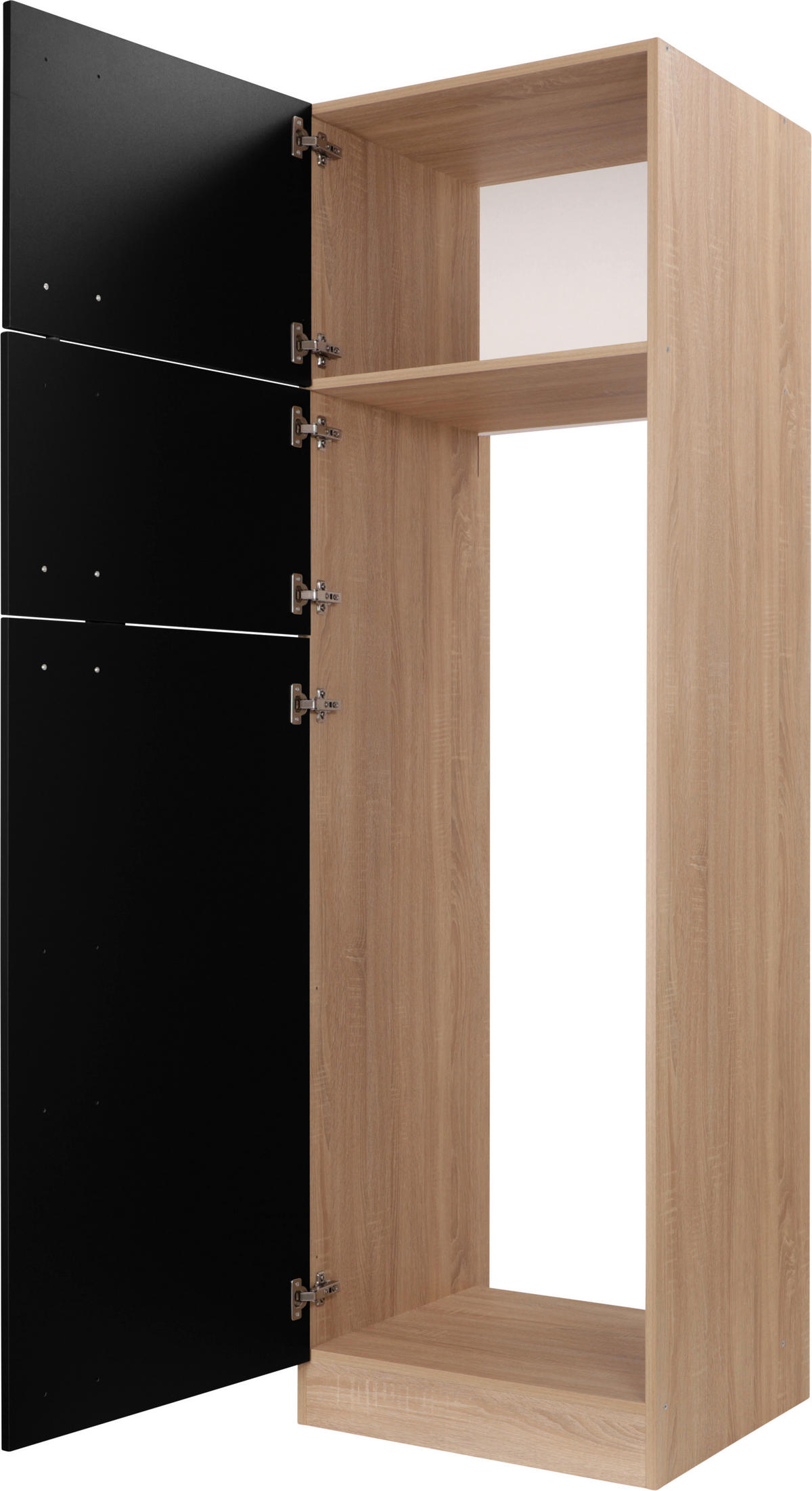 GERÄTEUMBAUSCHRANK 60/200/60 cm  in Schwarz, Eichefarben  - Eichefarben/Silberfarben, Basics, Holzwerkstoff/Metall (60/200/60cm) - Respekta