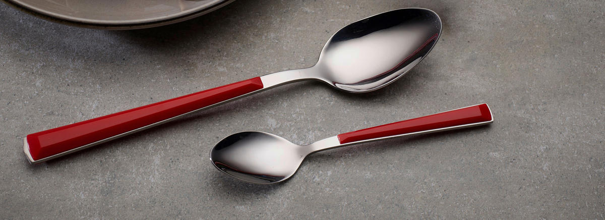 BESTECKSET 24-teilig Edelstahl  - Rot/Silberfarben, Basics, Kunststoff/Metall - Echtwerk