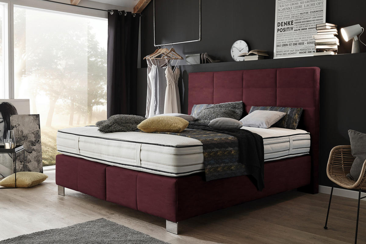 BOXSPRINGBETT 180/200 cm  in Rotbraun  - Rotbraun/Alufarben, Konventionell, Holzwerkstoff/Textil (180/200cm) - Dieter Knoll