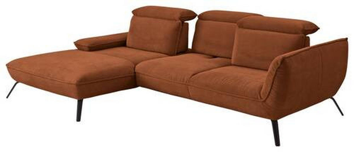 ECKSOFA in Cord Cognac  - Cognac/Schwarz, Design, Textil/Metall (202/301cm) - Moderano