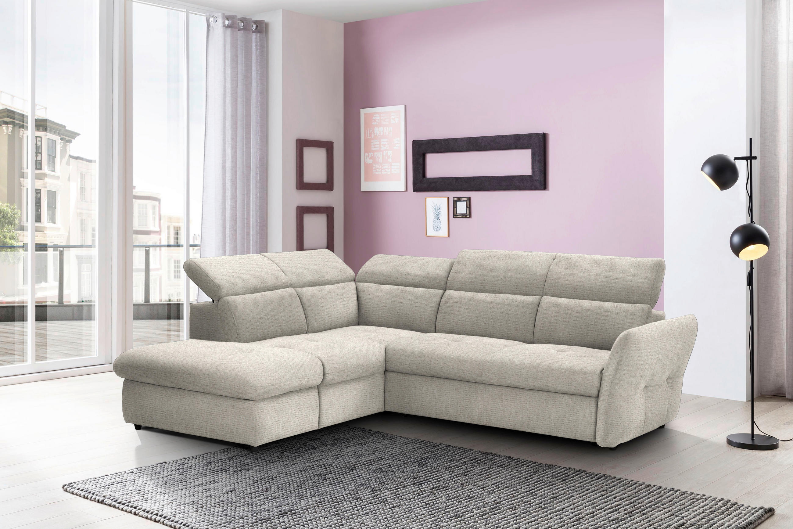 SEDEŽNA GARNITURA, velur krem barve, bež  - črna/krem barve, Design, umetna masa/tekstil (224/254cm) - Stylife