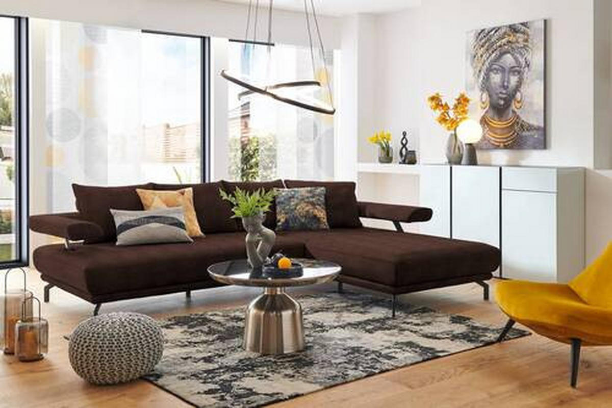 ECKSOFA in Mikrofaser Braun  - Schwarz/Braun, Design, Textil/Metall (305/224cm) - Dieter Knoll