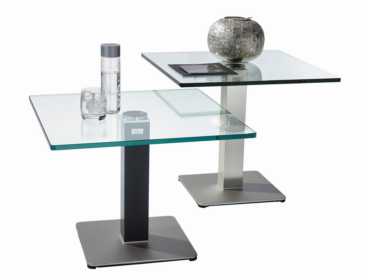 BEISTELLTISCH 60/60/51 cm Nickelfarben quadratisch  - Nickelfarben, Basics, Glas/Metall (60/60/51cm)