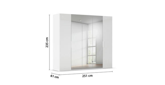 DREHTÜRENSCHRANK 251/235/61 cm,  in Weiß, 5-türig  - Weiß, Basics, Glas/Holzwerkstoff (251/235/61cm) - Novel