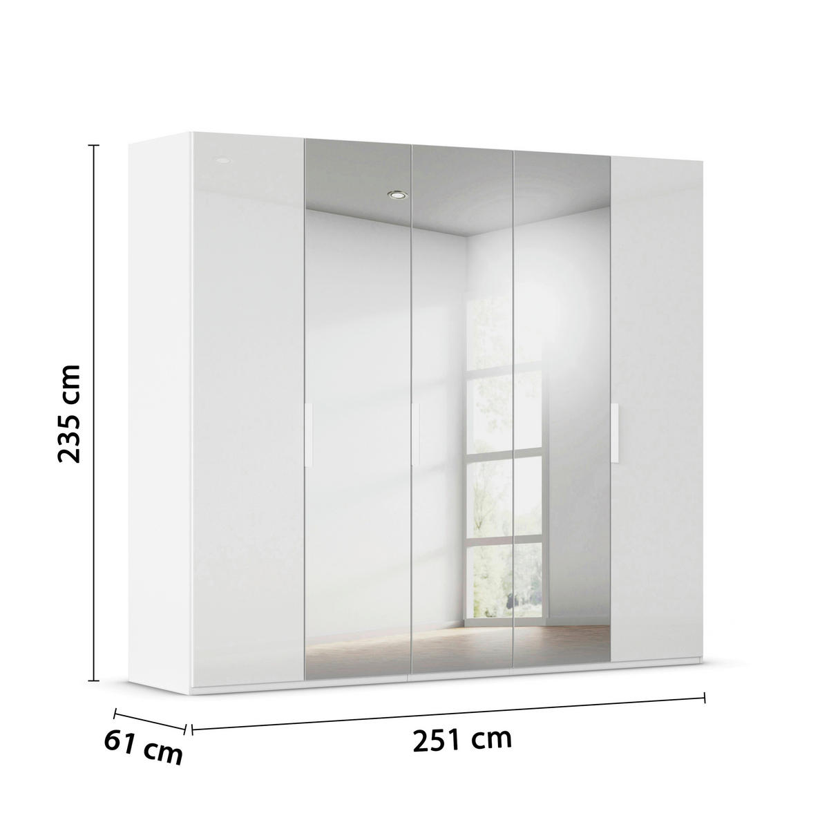 DREHTÜRENSCHRANK 251/235/61 cm,  in Weiß, 5-türig  - Weiß, Basics, Glas/Holzwerkstoff (251/235/61cm) - Novel
