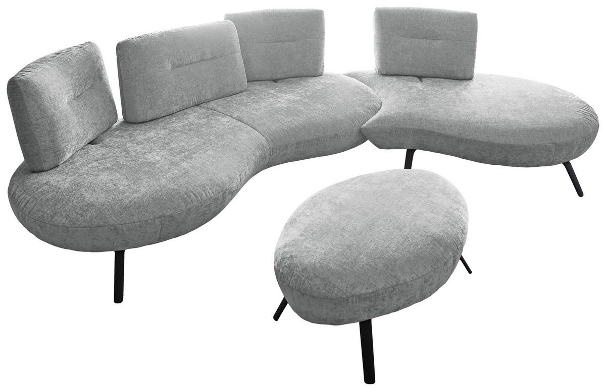 BIGSOFA Flachgewebe Hellgrau  - Hellgrau/Schwarz, Design, Textil/Metall (456/93/138cm) - Moderano