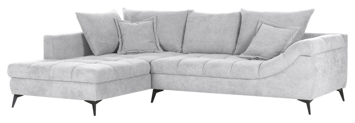 ECKSOFA in Flachgewebe Grauweiß  224/307 cm  - Grauweiß/Schwarz, Design, Textil/Metall (224/307cm) - Stylife
