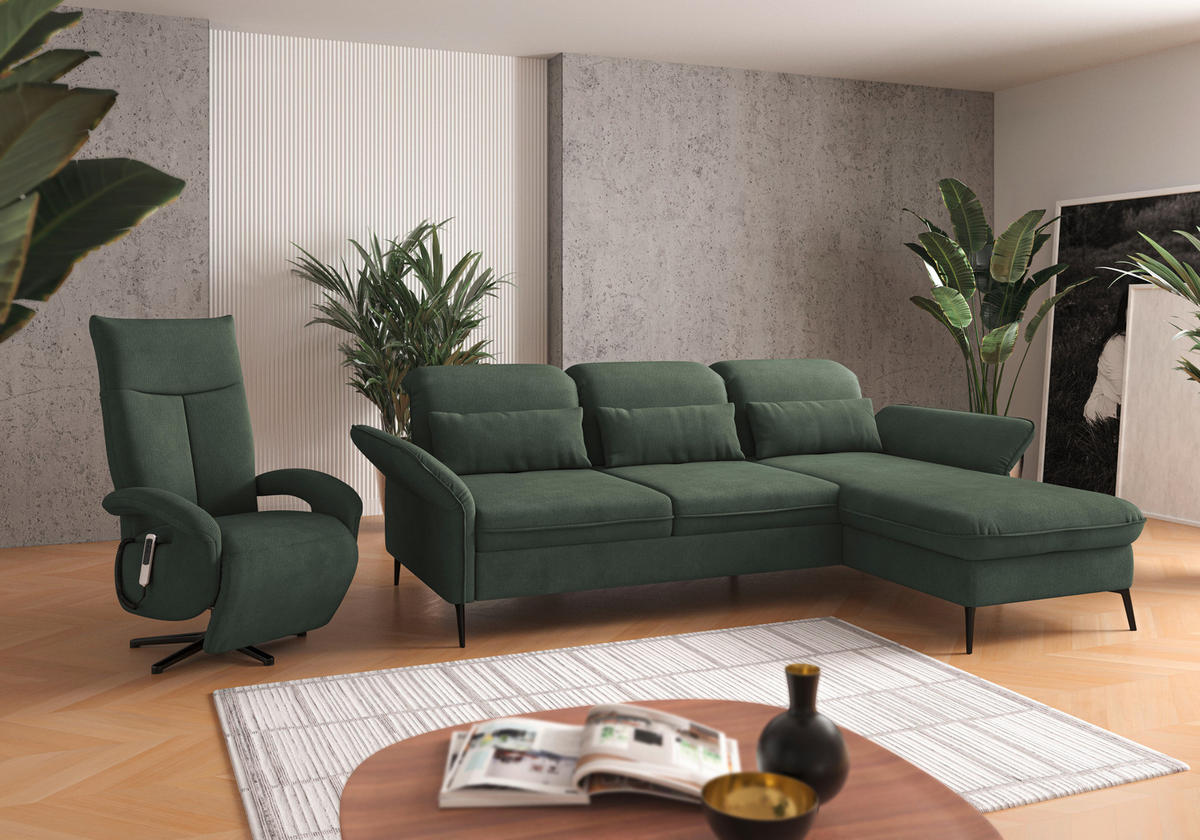 ECKSOFA in Flachgewebe Grün  - Schwarz/Grün, Konventionell, Textil/Metall (264/198cm) - Sit & More