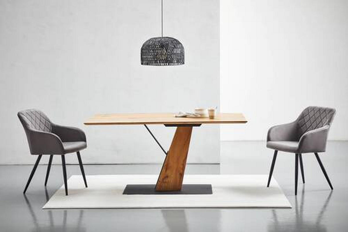 ESSTISCH Eiche massiv, furniert rechteckig Naturfarben, Schwarz  - Schwarz/Naturfarben, MODERN, Holz/Holzwerkstoff (160/90/76cm) - MID.YOU