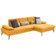 ECKSOFA in Chenille, Mikrofaser Currygelb  - Currygelb/Schwarz, Design, Textil/Metall (299/157cm) - Dieter Knoll