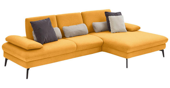 ECKSOFA in Chenille, Mikrofaser Currygelb 299/157 cm - Currygelb/Schwarz, Design, Textil/Metall (299/157cm) - Dieter Knoll