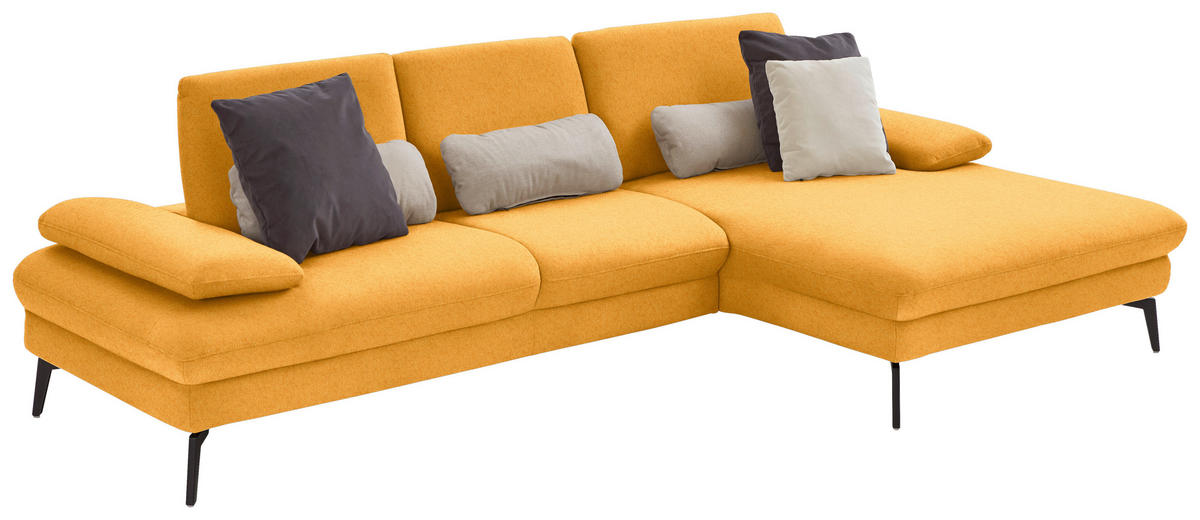 ECKSOFA in Chenille, Mikrofaser Currygelb  - Currygelb/Schwarz, Design, Textil/Metall (299/157cm) - Dieter Knoll