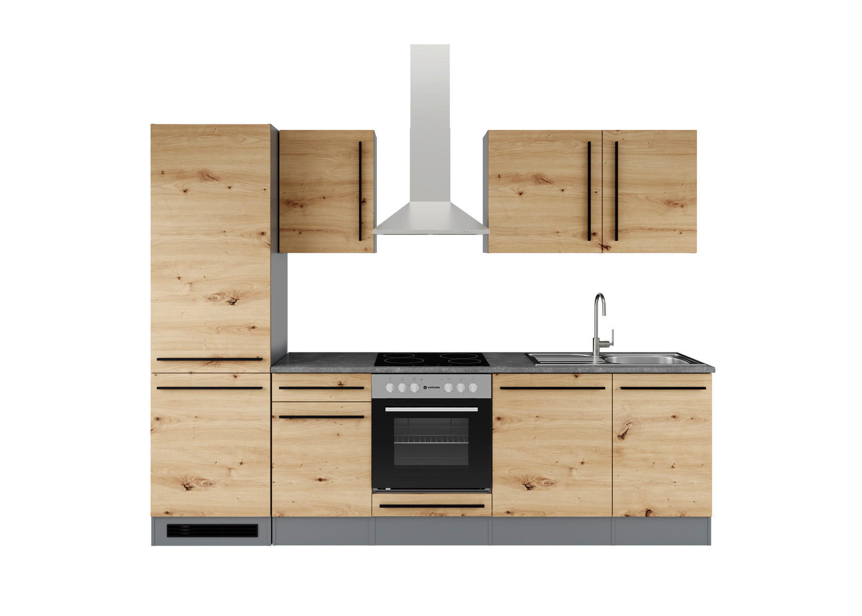 KÜCHENBLOCK 280 cm  in Anthrazit, Eiche Artisan  - Anthrazit/Schwarz, LIFESTYLE, Holzwerkstoff/Kunststoff (280cm) - P & B