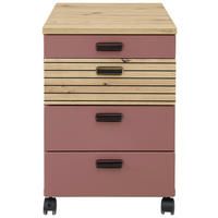 ROLLCONTAINER Rot, Eiche Artisan  - Rot/Schwarz, KONVENTIONELL, Holzwerkstoff/Kunststoff (45/66/55cm) - Stylife