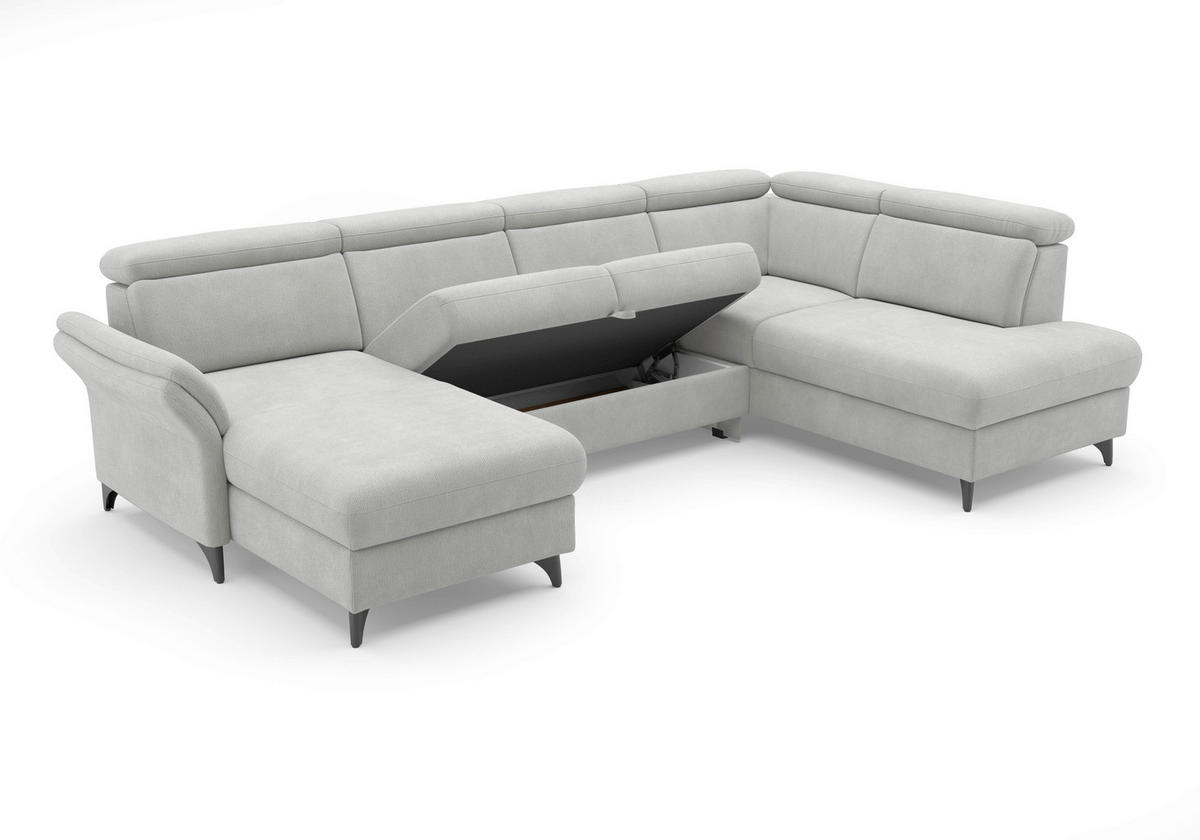 WOHNLANDSCHAFT GLENDALE E Silberfarben Flachgewebe  - Silberfarben/Schwarz, KONVENTIONELL, Textil/Metall (166/321/193cm) - Sit & More