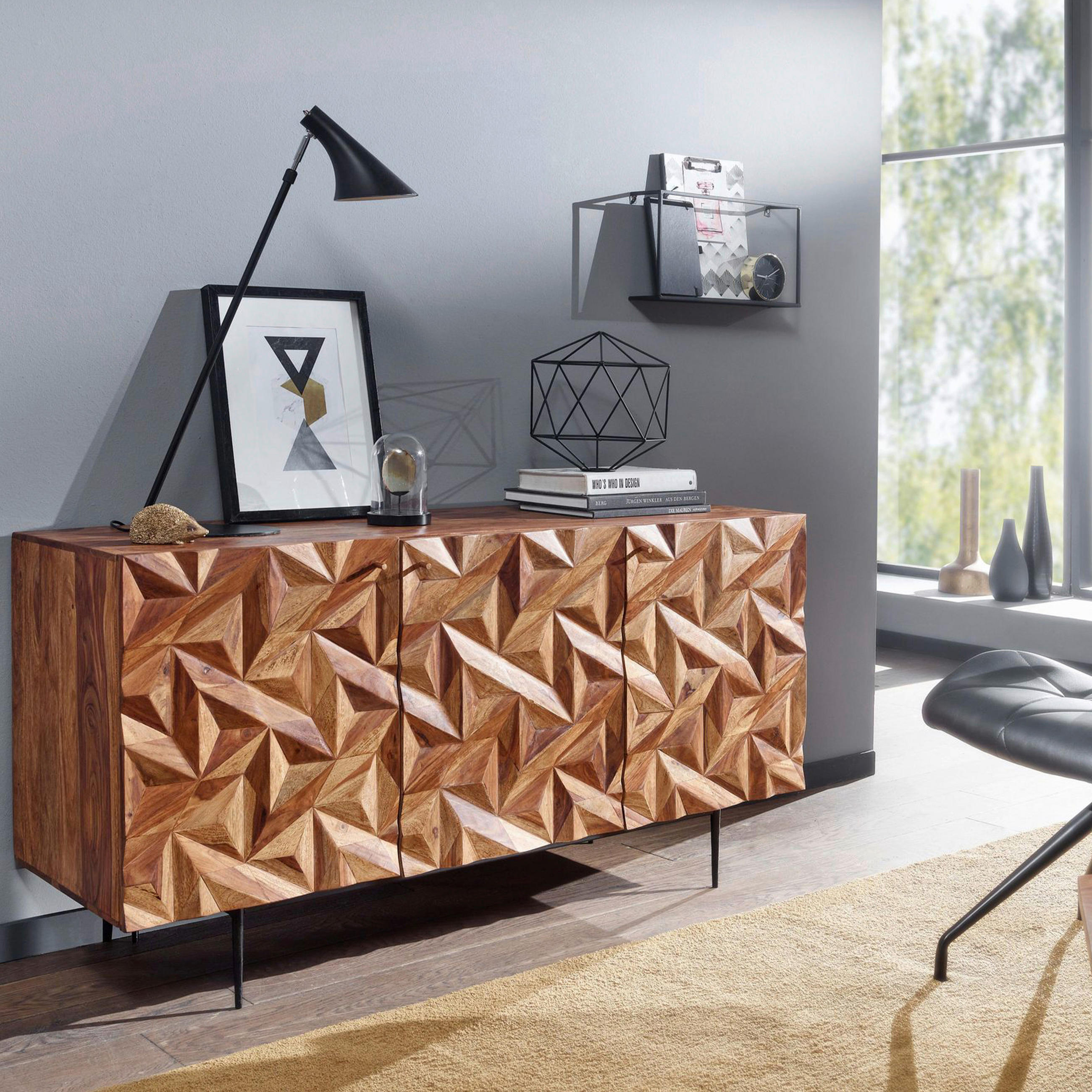 Thumbnail - Mid.you Sideboard, Sheesham, Metall, Sheesham, massiv, 2 Fächer, 144x72x47 cm, stehend, handgemacht, Schlafzimmer, Schla...