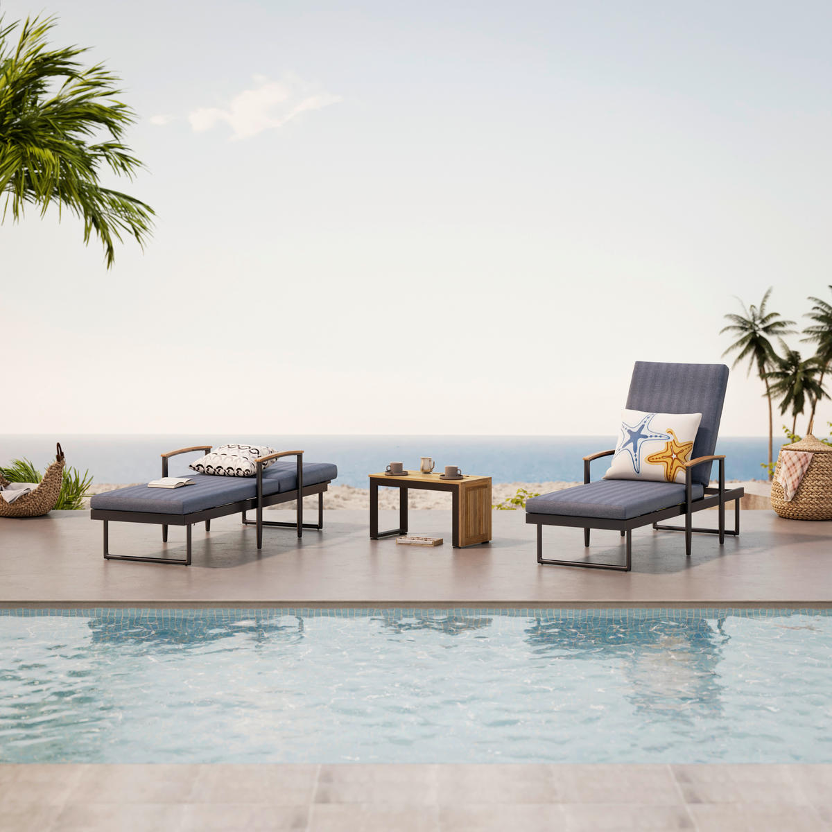 SONNENLIEGE 200/73/57 cm Teakholz  - Dunkelgrau, MODERN, Holz/Metall (200/73/57cm) - Ambia Garden