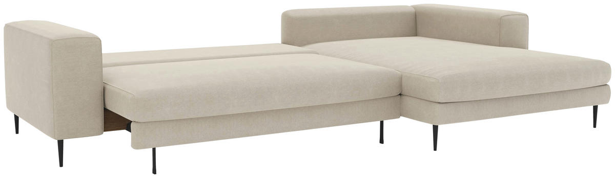 ECKSCHLAFSOFA Struktur Beige  - Beige/Schwarz, MODERN, Textil/Metall (295/170cm) - Trendmanufaktur