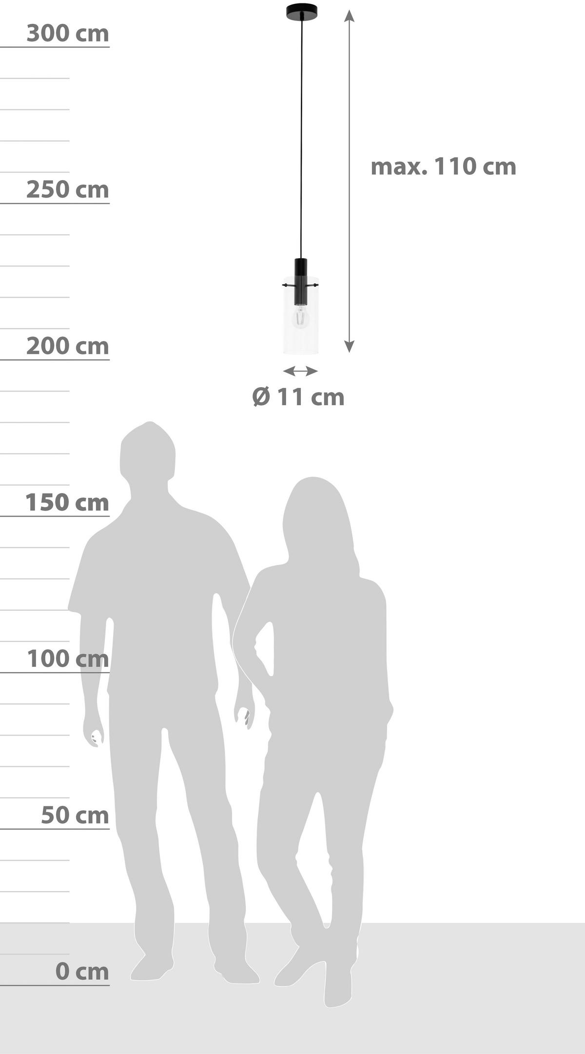 HÄNGELEUCHTE 11/110 cm   - Klar/Schwarz, MODERN, Glas/Metall (11/110cm)