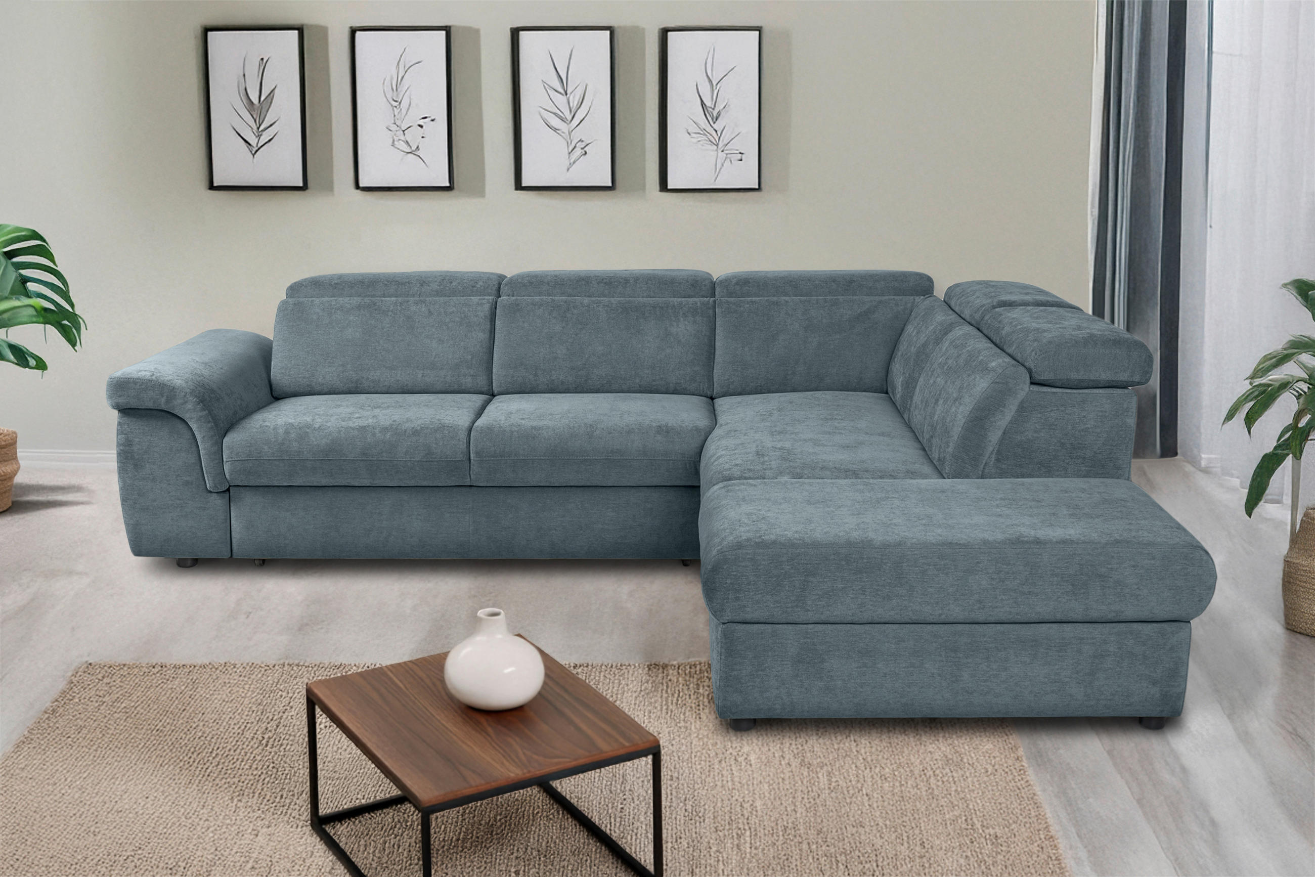 ECKSOFA Blau Flachgewebe  - Blau/Schwarz, KONVENTIONELL, Kunststoff/Textil (280/235cm) - Carryhome