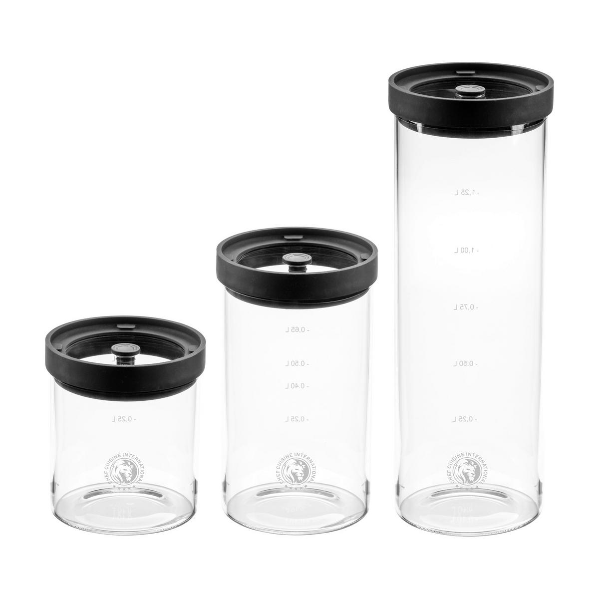 VORRATSGLÄSERSET 3-teilig  - Transparent/Schwarz, Basics, Glas/Kunststoff (21/11,5/30cm) - CHEF CUISINE