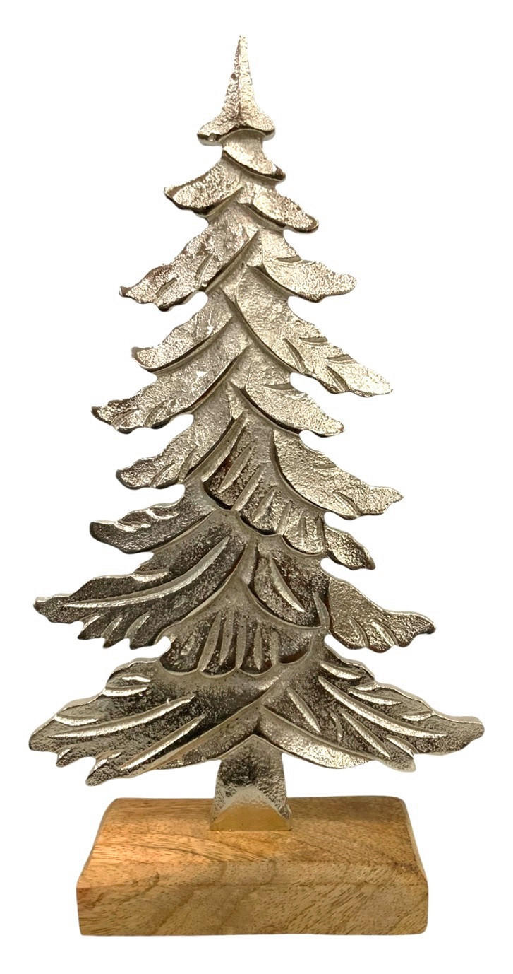 DEKOBAUM  - Silberfarben/Braun, LIFESTYLE, Holz/Metall (12/22,5/5cm) - X-Mas