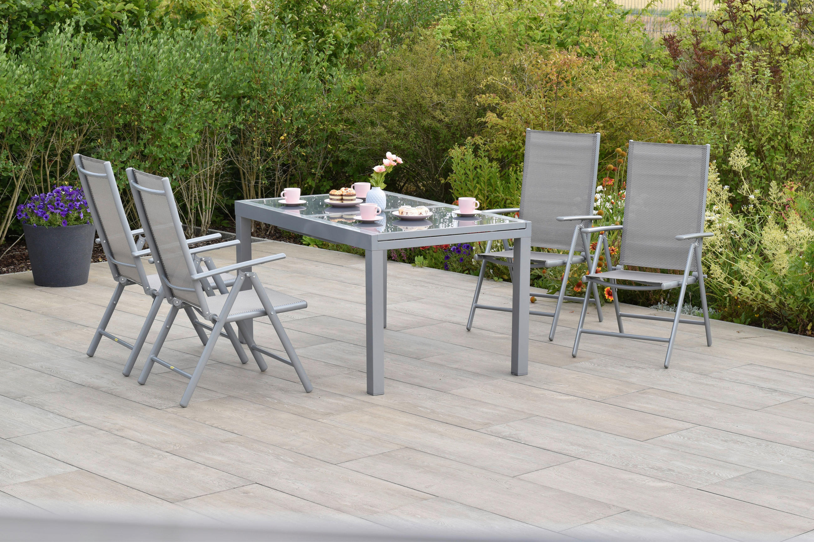 GARTENSET Aluminium  - Silberfarben/Braun, MODERN, Textil/Metall - Gardenson