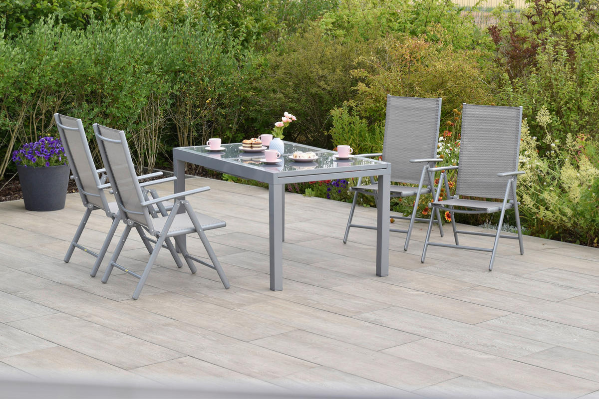 GARTENSET Aluminium  - Silberfarben/Braun, MODERN, Textil/Metall - Gardenson