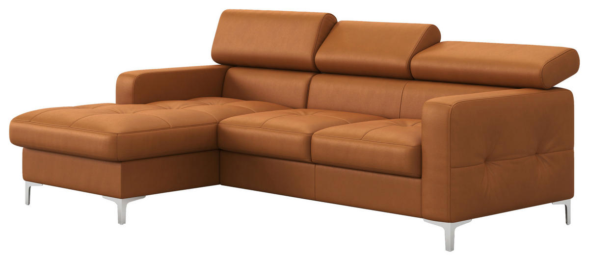ECKSOFA Gelb Echtleder  - Chromfarben/Gelb, Design, Leder/Metall (168/227cm) - Livetastic