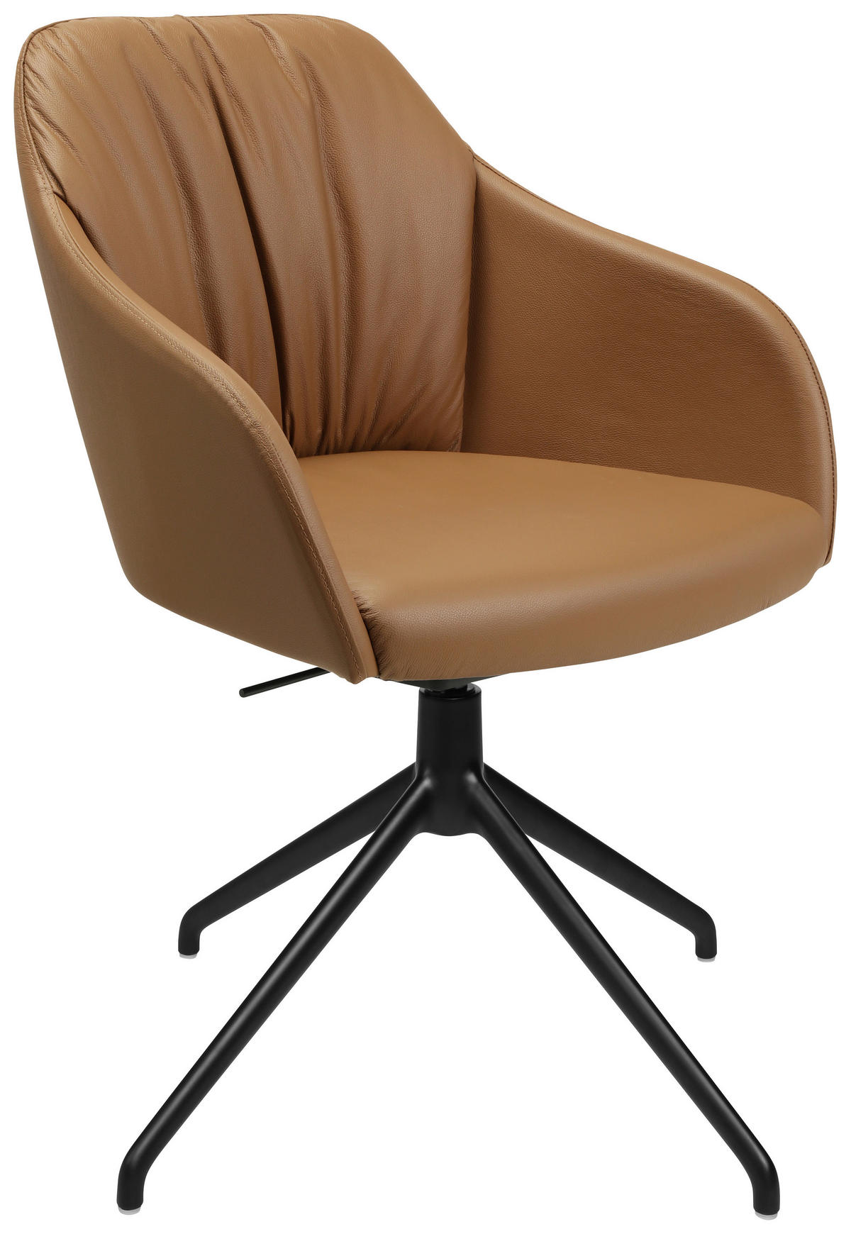 ARMLEHNSTUHL  in Aluminium Echtleder pigmentiert  - Cognac/Schwarz, Design, Leder/Metall (58/81,5-84,5/60cm) - Johann Jakob