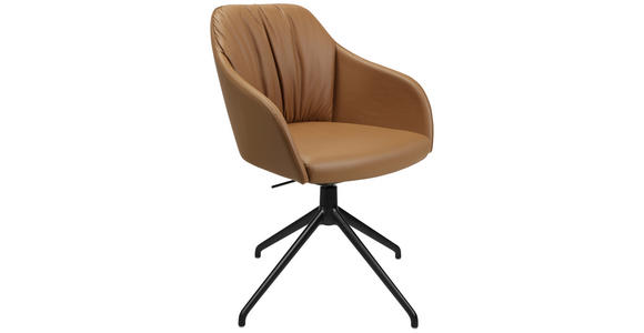ARMLEHNSTUHL in Aluminium Echtleder pigmentiert - Cognac/Schwarz, Design, Leder/Metall (58/81,5-84,5/60cm) - Johann Jakob