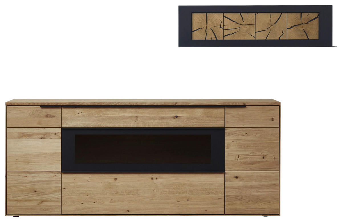 SIDEBOARD Schwarz, Eichefarben  202/86/45 cm  - Eichefarben/Schwarz, Design, Glas/Holz (202/86/45cm) - Valdera