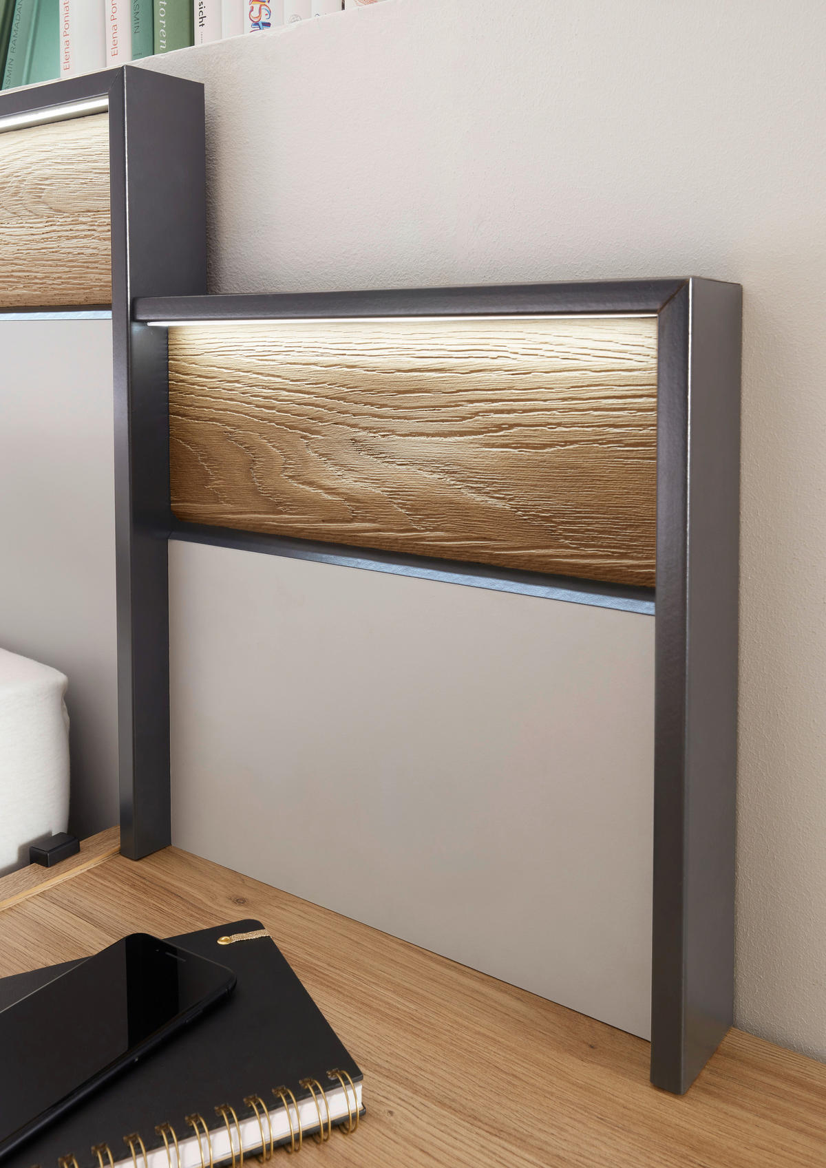 BETTANLAGE 180/200 cm  in Hellgrau, Eichefarben, Graphitfarben  - Eichefarben/Hellgrau, Design, Holz/Holzwerkstoff (180/200cm) - Xora