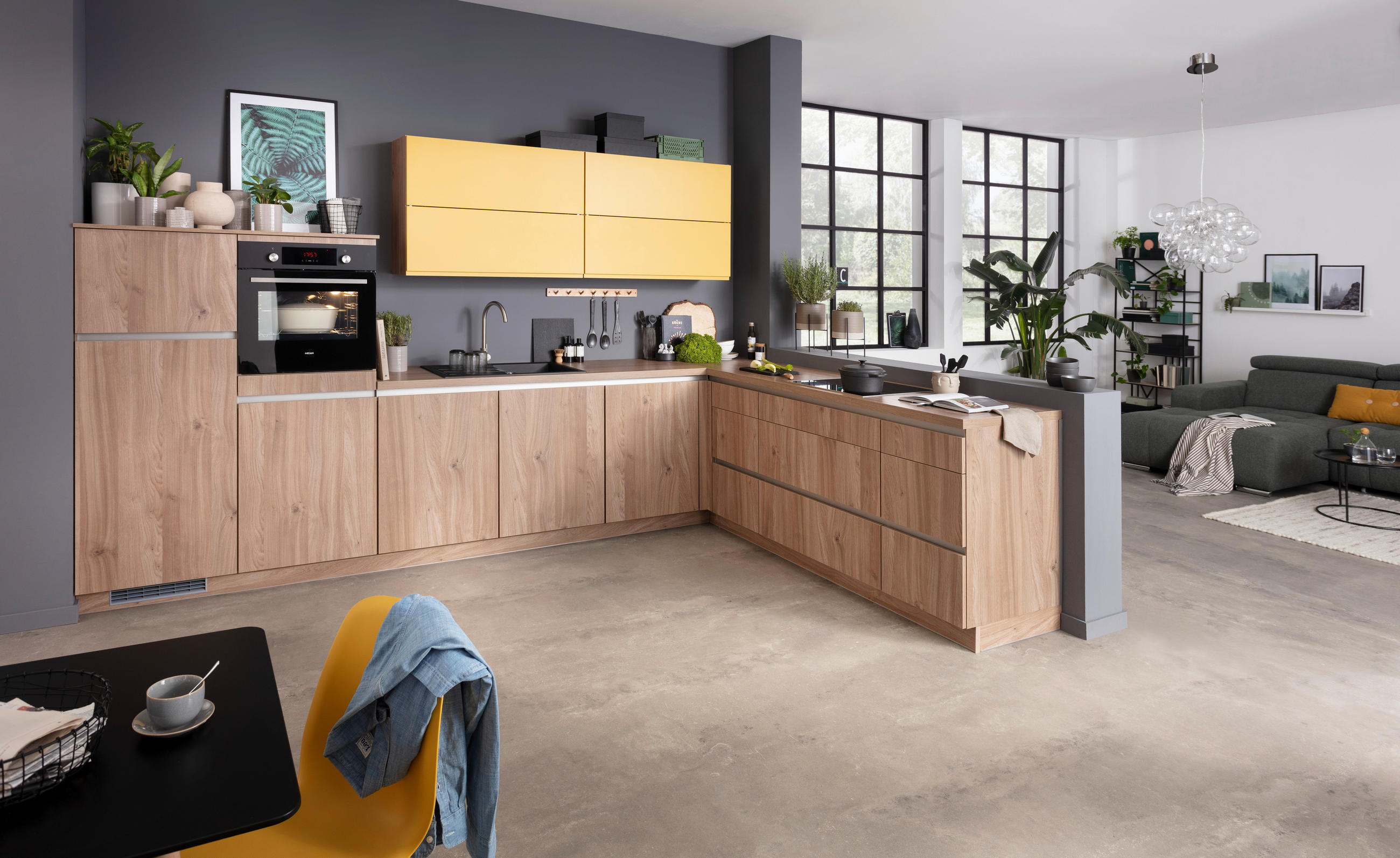 ROHOVÁ KUCHYŇA VE 220 - žltá/farba duba, Basics, kompozitné drevo - Venda