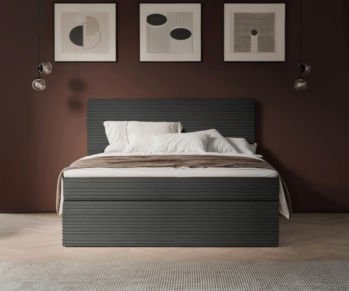 Boxbett Cordoba 140/200 cm  in Dunkelgrau  - Dunkelgrau/Schwarz, Basics, Holz/Kunststoff (140/200cm) - Livetastic