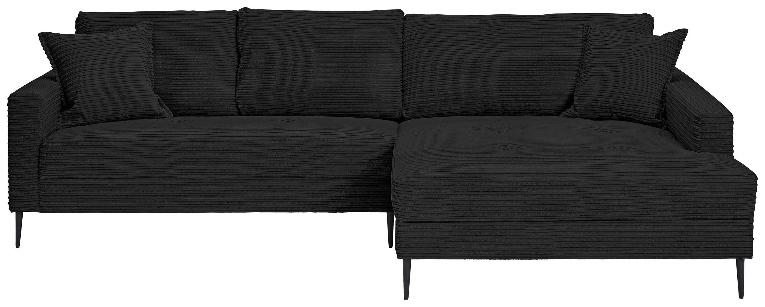 ECKSOFA Schwarz Cord  - Schwarz, KONVENTIONELL, Textil/Metall (276/173cm) - Carryhome