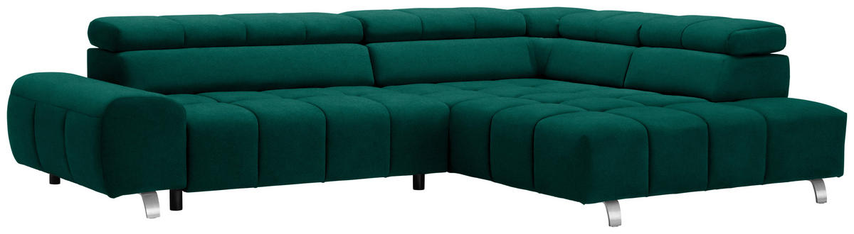 ECKSOFA in Webstoff Grün  295/201 cm  - Dunkelgrau/Silberfarben, Design, Textil/Metall (295/201cm) - Hom`in