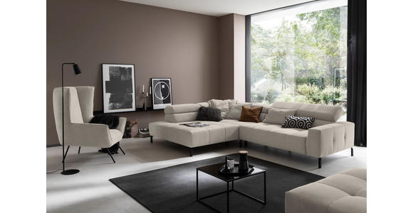 ECKSOFA Sandfarben Feincord Rücken echt, Kopfteilverstellung, Sitzvorzug  - Sandfarben/Schwarz, KONVENTIONELL, Textil/Metall (219/311cm) - Hom`in