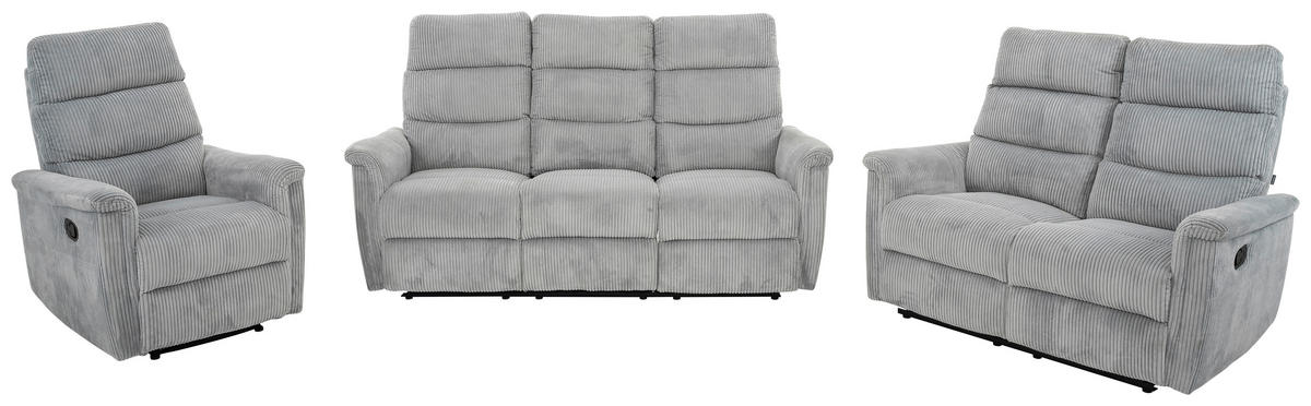 SITZGARNITUR in Cord Hellgrau  - Hellgrau/Schwarz, Design, Kunststoff/Textil (78/131/184/108/89cm) - Livetastic