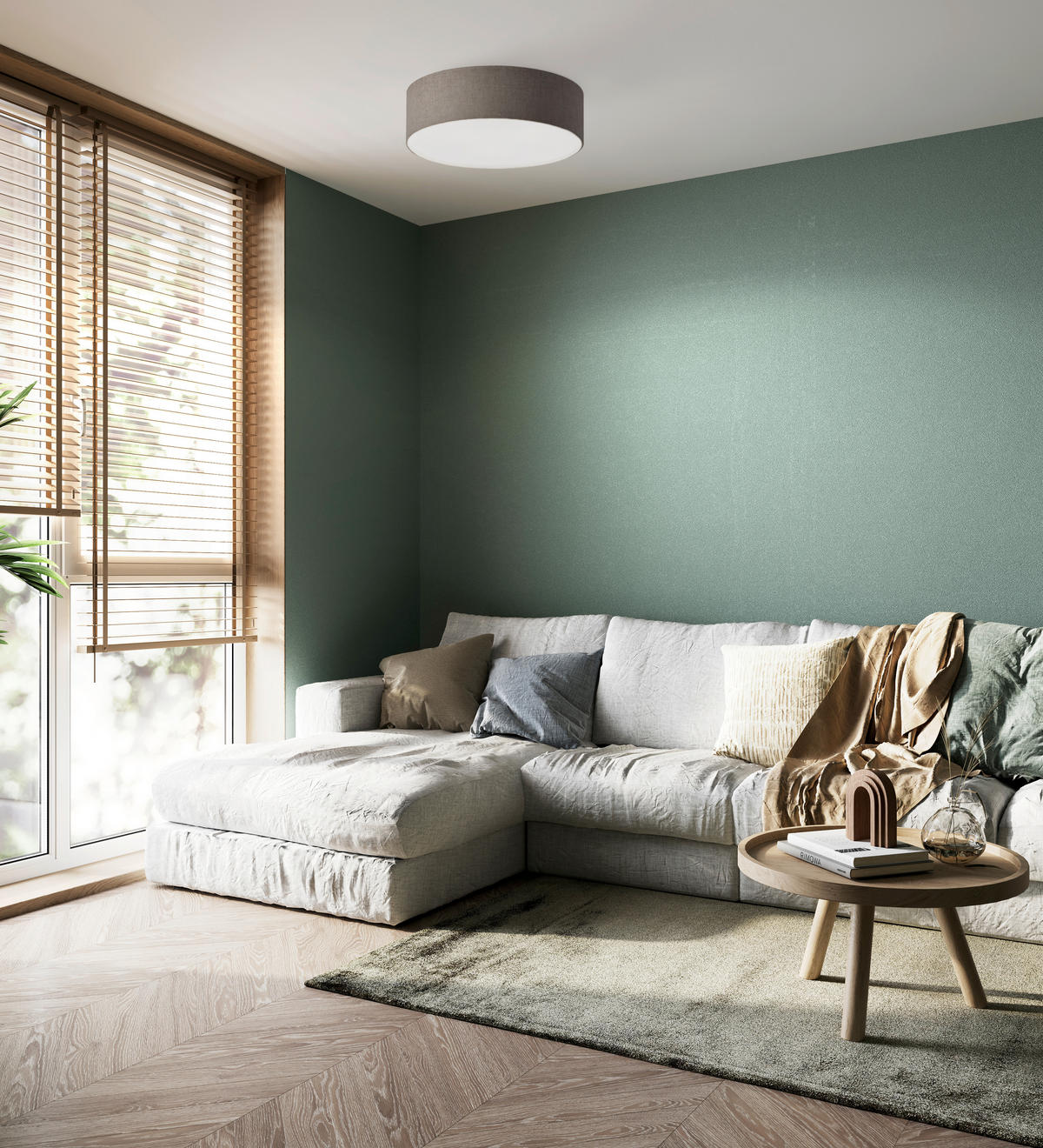 DECKENLEUCHTE  45/10 cm    - Weiss/Grau, Basics, Glas/Textil (45/10cm) - Fischer & Honsel