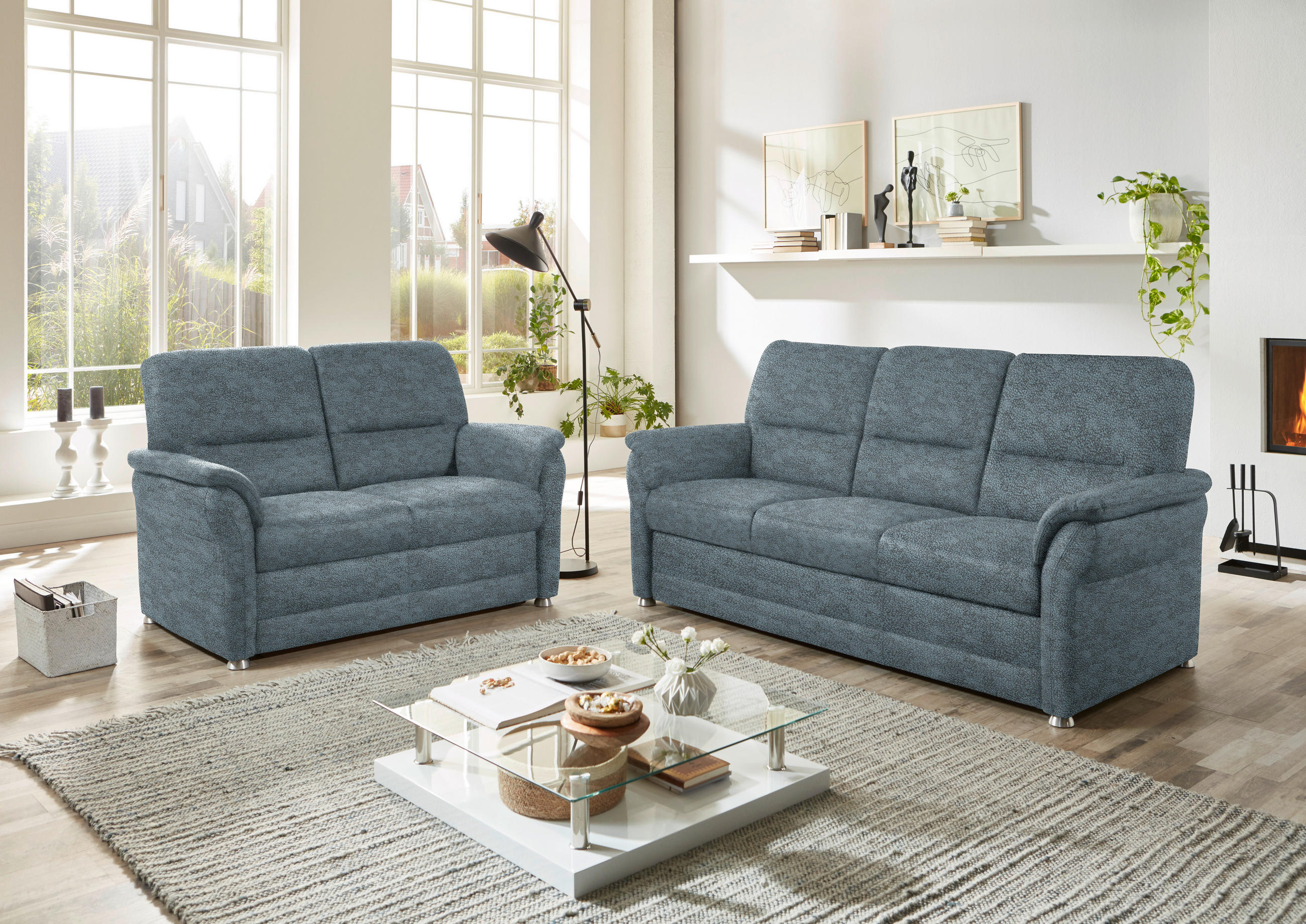 SITZGARNITUR in Mikrofaser Graublau  - Graublau/Alufarben, Konventionell, Textil/Metall (192/96/89cm) - Beldomo Comfort