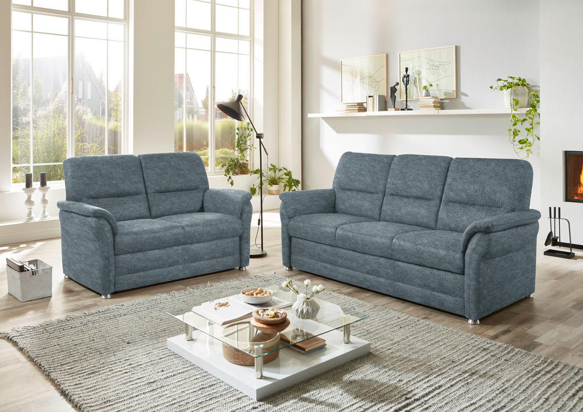 SITZGARNITUR Mikrofaser Graublau  - Graublau/Alufarben, KONVENTIONELL, Textil/Metall (192/96/89cm) - Beldomo Comfort