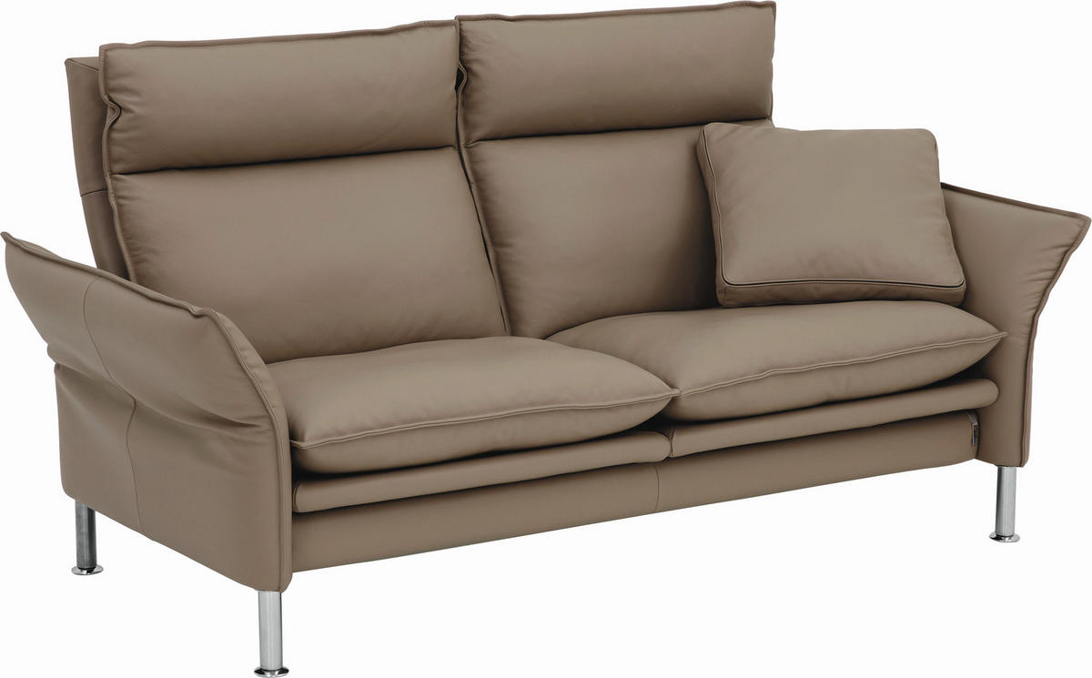 2,5-SITZER PORTO Echtleder Grau  - Chromfarben/Grau, KONVENTIONELL, Leder/Metall (176/93/88cm) - Erpo