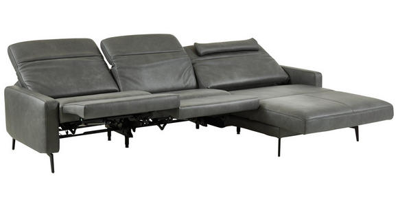 ECKSOFA Anthrazit Echtleder Kopfteilverstellung  - Anthrazit/Schwarz, Design, Leder/Metall (323/179cm) - Dieter Knoll